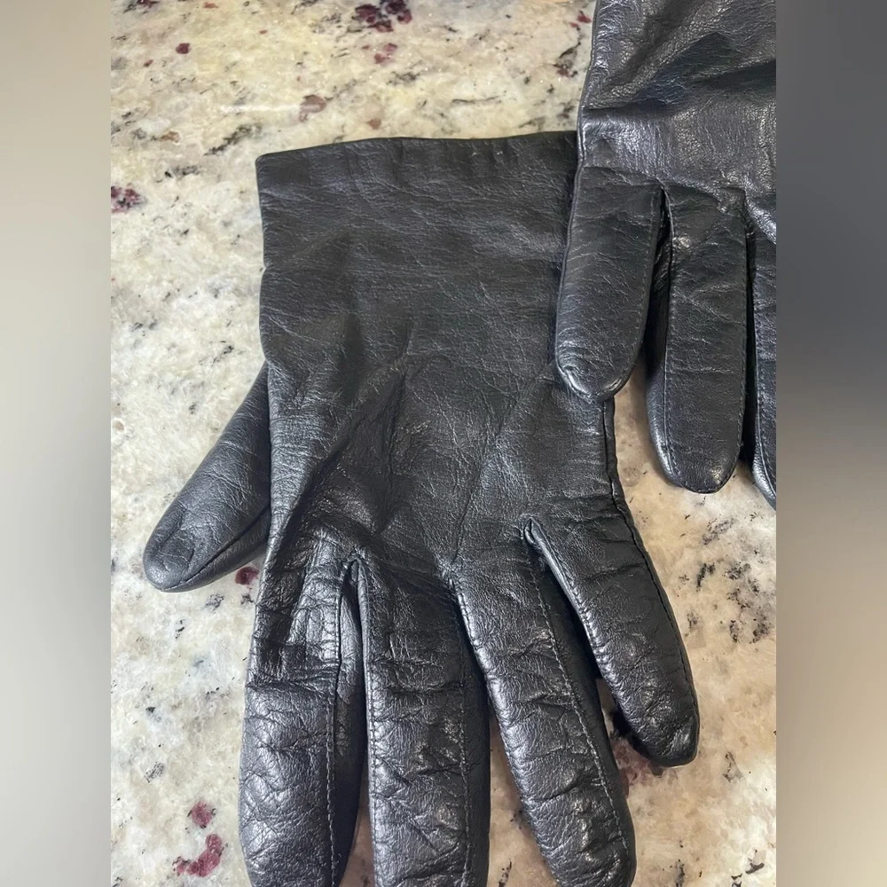 Plush Black Leather Gloves Size L (8.5) | Soft Leather|Asymmetrical Design NEW